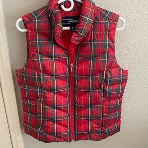 Lands' End Red Plaid Quilted Puffer Vest